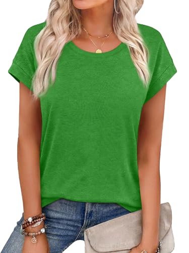 YOKGO Women Short Sleeve Top Casual T Shirt Summer Crew Neck Lightweight Soft Fashion Cap Sleeve Loose Fit Basic Tee 2026 Bright Green