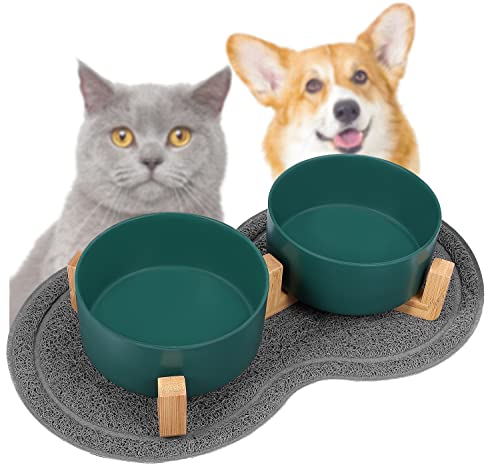 Berein Hundenapf Futternapf Katze Keramik Napfset mit Stabiler Ständer rutschfeste Matte Katzenfressnapf Futternapf Hund Cover