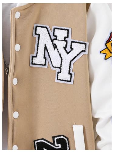 Boy's Letter Graphic Varsity Jacket Long Sleeve Button Down Hooded Baseball Jacket Coat Streetwear4