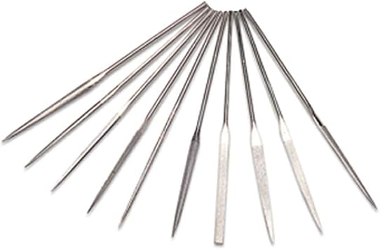 10-Piece Diamond Needle File Set 4 Precision Mini Files with 120/140 Grit Flat, Round, Half-Round, Square & More for Jewelry, Metal, Glass & Stone