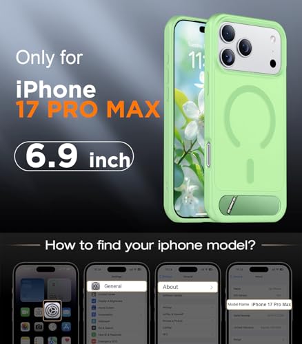 Image of Designed for iPhone 17 Pro Max Case, [Built-in Invisible Kickstand][Compatible with MagSafe][Military Grade Shockproof] Slim Translucent Matte Phone Case 6.9 inch (Light Green)