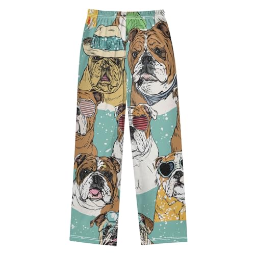 ZZXXB Bulldog with Glasses Boys Long Pants Soft Trousers Elastic Waist Kids Lounge Bottoms with Pockets S-XL2