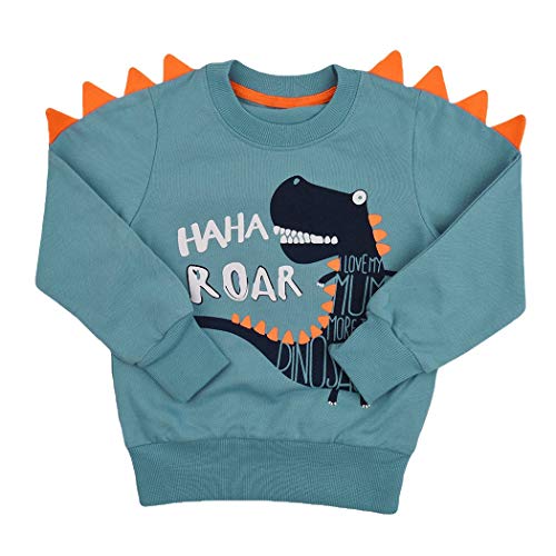 Image of Popshion Toddler Boys Sweatshirts Dinosaur Long Sleeve Pullover Crewneck Shirts Cartoon Tee Sport Tops for Kids 1-8T