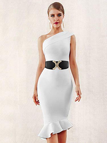 VOCHIC Wide Belt for Womens Ladies Elastic Stretch Interlock Buckle Thick Waist Band for Dress3