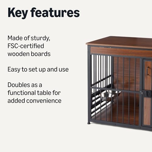 Amazon Basics Furniture Style Dog Crate, Two Bowls Included, 41" x 23.6" x 29.5", Walnut - Image 3