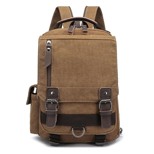 USSADDIEHU Canvas Segeltuch Umhängetasche Cross-Body 13-Inch Laptop Messenger Bag Schulter Rucksack (Kaffee)