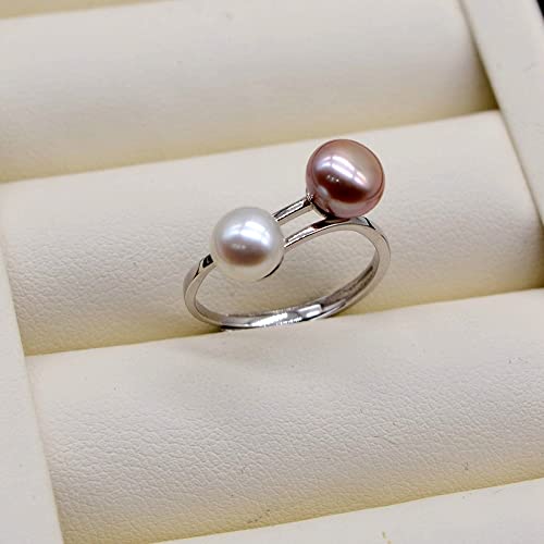 Bague réglable en perles double argent S925 : cadeau idéal d'anniversaire et fiançailles
