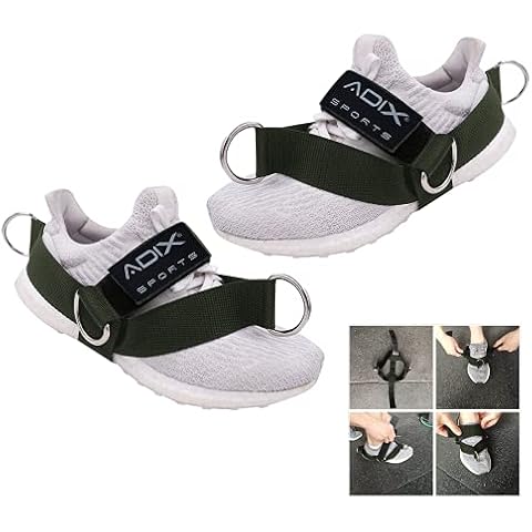 ADIX Sports - 2 PCS Fitness Attachment Ankle Straps Glute Kickback Leg Exercise Abductors Resistance for Cable Machines Shoe Cover Pull Belt with 4 Connection Points (Army Green) Cover