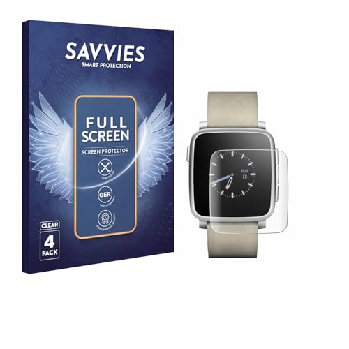 savvies 4 Pièces Full-Screen Ecran Protection pour Pebble Time Steel Full Cover Film Protection 3D Curved [Couverture Complète, Transparente]