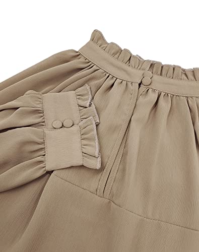 Sunborui Women's Long Sleeve Ruffle Neck Chiffon Blouse High Neckline Relaxed Fit Tops (Brown,Xx-Large,Xx-Large) #TOP4
