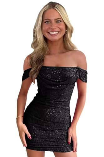 Sparly Sequin Homecoming Dresses Tight Off Shoulder Cocktail Party Gowns