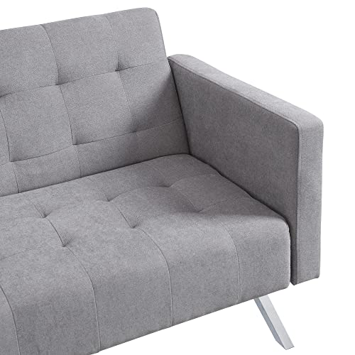 Merax 74.8" L Loveseat Sofa Lounge Couch With Metal Legs, Reclining Sleeper Sofa Bed, Adjustable Upholstered Fold-Able Sofa Couch For Living Room, Light Grey #TOP6