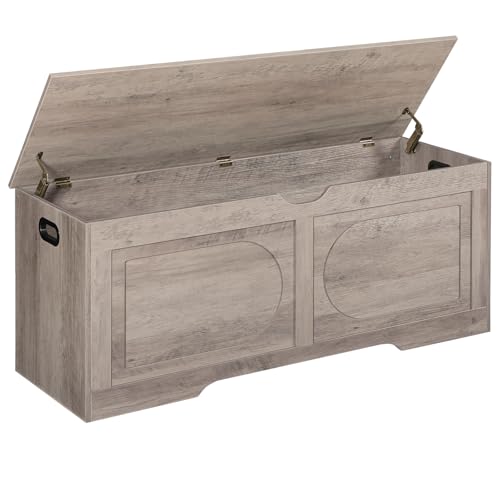 MAHANCRIS Storage Chest, 47.2” Toy Box, Entryway Storage Trunk, Shoe Bench with Storage, Engineered Wood Storage Cabinet with 2 Safety Hinges, Entrance Bench for Living Room, Grey SCGY2201
