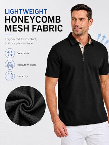 Frevontica Men's Polo Shirts Short Sleeve Lightweight Breathable Moisture Wicking Dry Fit Summer Polo Tee Classic Golf Stylish Tops Business Casual Collared Shirt for Office Travel Weekend Daily Wear — view 4
