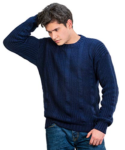 Thick Handmade Jumper for Men in Blue Alpaca Wool - Winter Crewneck Pullover - Chunky Knit Sweater3