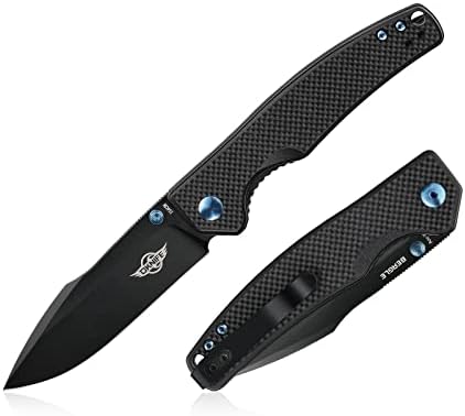 OKNIFE Beagle Folding Knife, Pocket Knife, Liner Lock Tactical Knife with High Strength 154CM Stainless Steel Blade, G10 & Micarta Handle and Pocket Clip for EDC, Outdoor, Camping and Hiking(Black)