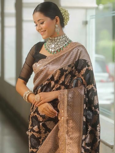 Image of SGF11 Women's Kanjivaram Pure Soft Silk Saree With Blouse Piece