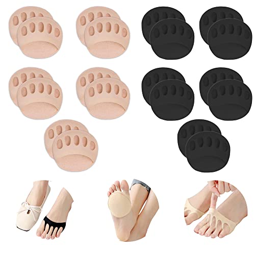 Image of Ball of Foot Cushions Honeycomb Fabric Metatarsal Pads Invisible Socks Pads for Women and Men Reusable Forefoot Pads (5 Pairs-Beige /5 Pairs-Black)