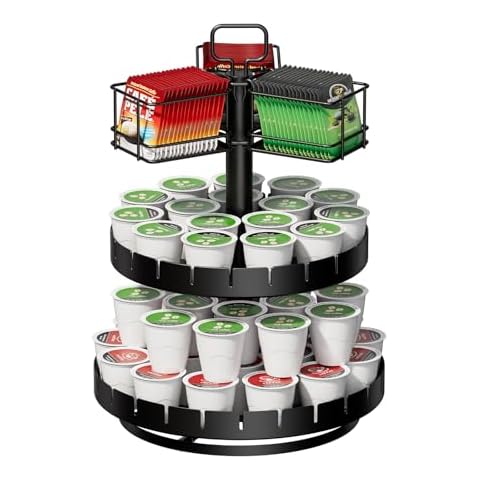 ZDDLOINP Coffee Pod Holder and Tea Bag Organizer, K Cup Holder Carousel Stand for 54 Pods and 50 Tea Bags, Keurig Pod Holder Coffee Bar Accessories for Kitchen, Office, Countertop Coffee Station Cover