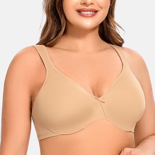 Image of MELENECA Women's Plus Size Minimizer Bra Seamless Underwire Support | Full figure support, breathable fabric reduces bulk, and wide straps relieve shoulder pressure during everyday wear.