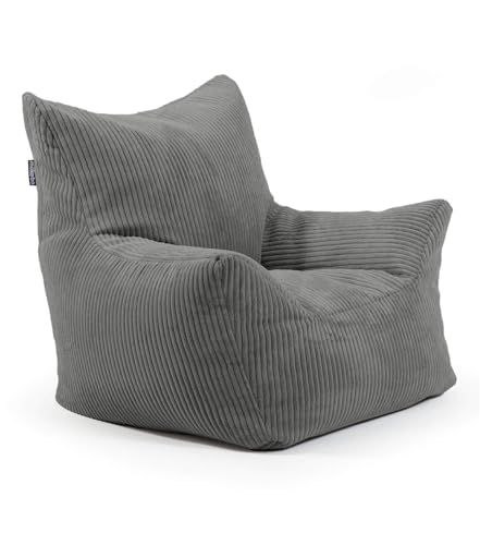 mokebo Kindersessel aus Cord 'Der Pausenheld', Sitzsack Kinder mit Füllung, auch als Lesesessel oder Sitzkissen fürs Kinderzimmer, Kindersitzsack oder Sessel für Kinder aus Cordstoff in Anthrazit