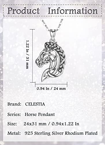 CELESTIA Sterling Silver Celtic Horse Necklace Horse Gifts for Women Girls Horses Lovers Equestrian Fans