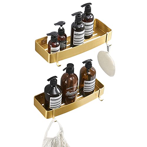 YANYUESHOP Shower Caddy No Drilling Shower Shelf Adhesive Shower Rack with Hook Wall Mounted Space Aluminum for Bathroom