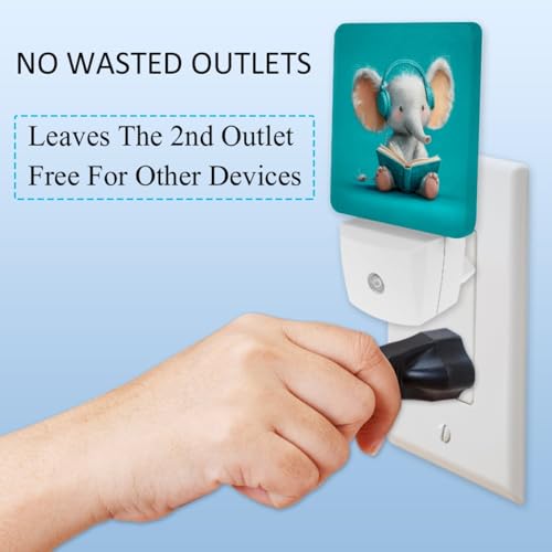 Image of NEWzone Funny Elephant Night Light [2 Pack], Plug in Wall Led Night Lights Decor for Boys Girls Room, Dusk to Dawn Sensor Wall Lamp for Stairway /Bedroom /Kitchen /Nursery Room