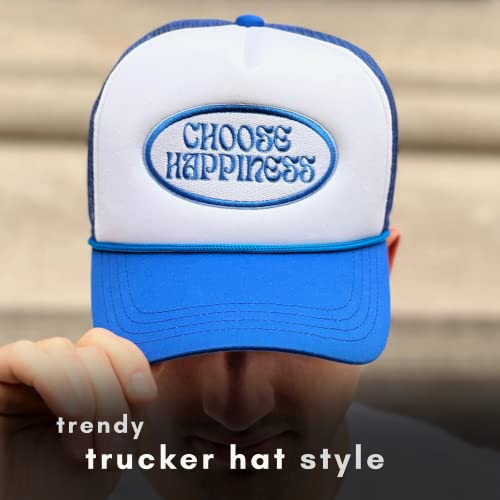 Trucker Hat - 2 Pack | Foam Embroidered Cap | Smiley Face Hat | Preppy Trendy Vintage Retro Trucker Hats | Unisex Men Women Baseball Cap | Mesh Adjustable Snapback | Green + Blue | Retro Pack #TOP4
