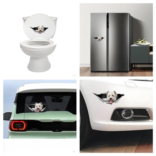 Autoaufkleber West Highland White Terrier Aufkleber 15cm(5.9 Inch) West Highland White Terrier 3D Zerrissen Reflektierende Aufkleber Haustier Hund Lustig Aufkleber Personalisiert Lustig Dekor