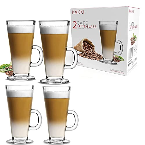 Lot de 4 tasses en verre pour latte,270 ml,Parfaites pour expresso, cappuccino, café, thé, chocolat chaud, boissons chaudes, Tassimo et Dolce Gusto,Design unique résistant aux hautes températures