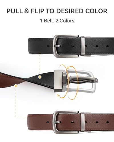 Image of CHAOREN Reversible Belt Men 1 Piece - 1.25 inch Leather Dress Belt - Trim to Fit for Elegant Style