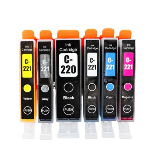 Cartouche d'encre PGI-220 CLI-221 compatible avec Canon MP640 MP560 MX870 et MX860 - Pack de 6