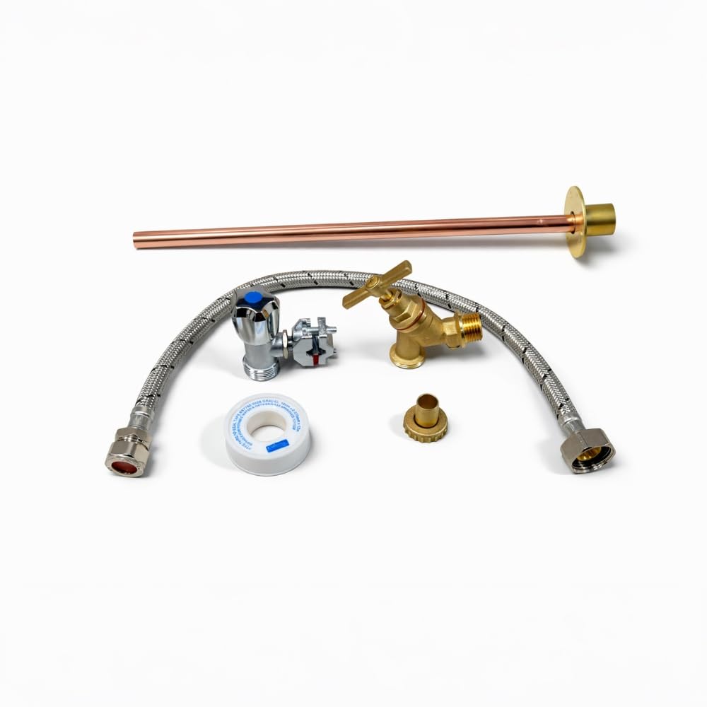 Lavatap Brass 350Mm Garden Tap Kit – Wras Approved Outside Tap Kit With Double Check Valve, Self Cutting Tap, 350Mm Flange, 400Mm Flexible Connector & Ptfe Tape – Easy Diy Outdoor Tap Kit Install