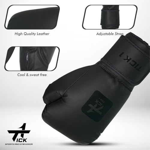 Image of Boxing Gloves for Men & Women, Punching Gloves for Training & Heavy Bag Punching with Moulded Foam Padding. Durable PU Material with Secure Velcro Wrist Support (Black, 14 oz)