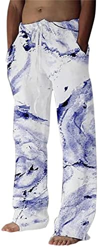 Kirbaez Linen Pants Men, Mens Linen Pants Lightweight Elastic Waist Drawstring Casual Summer Loose Floral Beach Yoga Pants