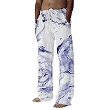Kirbaez Linen Pants Men, Mens Linen Pants Lightweight Elastic Waist Drawstring Casual Summer Loose F