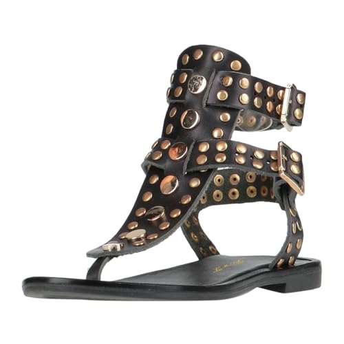 FOWT Women Round Split Toe Sandals Rivet Studded Flat Gladiators Ankle Strap Casual Street Daliy Shoes Size 4-16 US