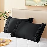 Vonty Ruffled Pillow Cases Standard Pillowcases(20x26), Decorative Ruffle Pillowcases - Black Pillow Cases Set of 2, Scalloped Euro Sham Farmhouse Pillow Shams with Envelope Closure