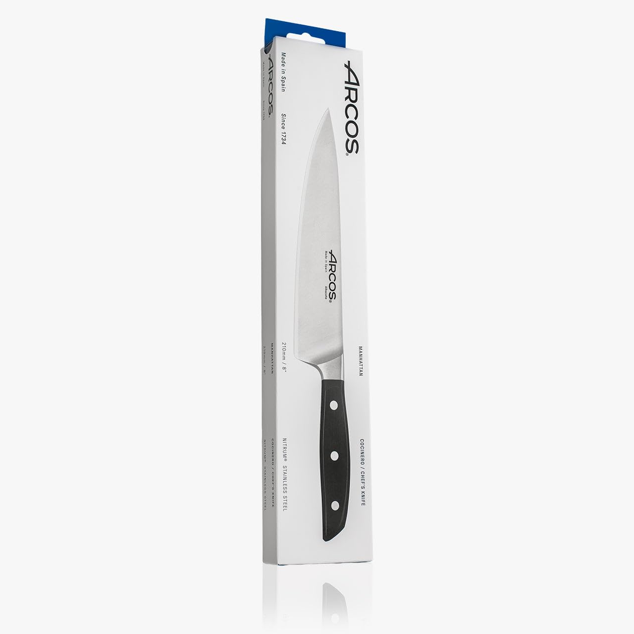 Arcos Coltello Chef Forgiato in Acciaio Inossidabile – Coltello da Cucina Professionale per Cucinare, Manico Ergonomico in Poliossimetilene e Lama da 210 mm – Nero, Serie Manhattan