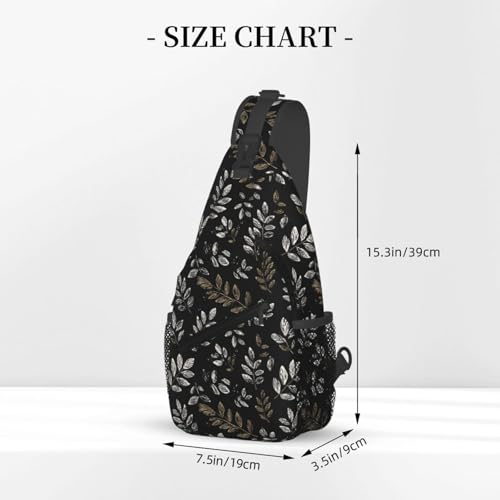 Image of SUPLUCHOM Sling Bag Boho Black Leaf Pattern Hiking Daypack Crossbody Shoulder Backpack Travel Chest Pack for Men Women