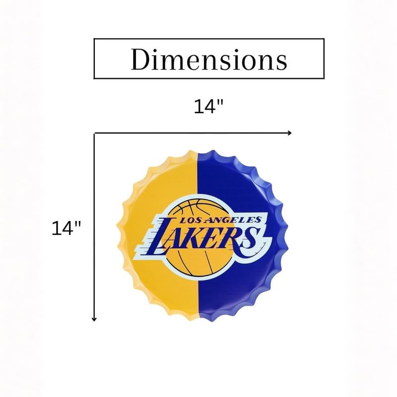 Image of EAZYWAGON Decorative Metal Bottle Caps Wall Sign Plates - 14X14 Inches - Angeles Lakers | Metal Wall Hanging Bottle Cap for Home, Farmhouse, Bar & Cafe Decoration | Vintage & Retro Look Plaques