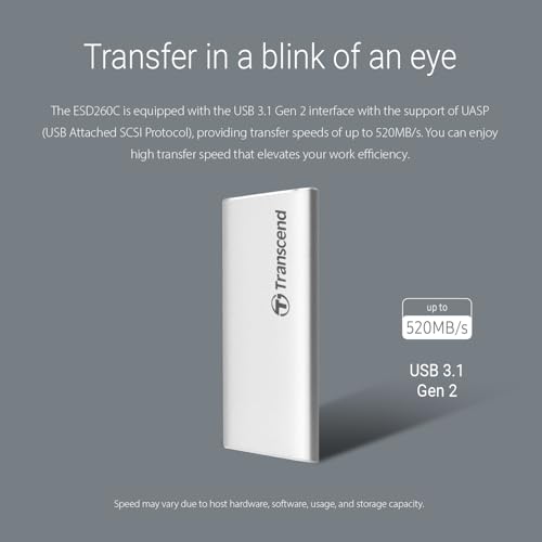Image of Transcend 1TB External SSD USB 3.1 Gen 2, Type-C, ESD260C Portable External Solid-State Drive, Silver - TS1TESD260C