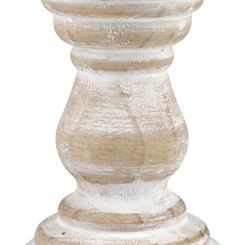 Stonebriar Antique White Wooden Pillar Candle Holder, Vintage Seaside Pillar Stand for Dining Table Centerpiece, Coffee Table, Mantel, Or Any Table Top, Medium - Thumbnail 4