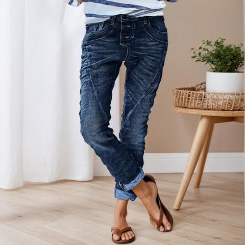 Women's Baggy Stretchy Straight Leg Jeans Low Rise Casual Boyfriend Jeans Vintage Cuffed Denim Pants2
