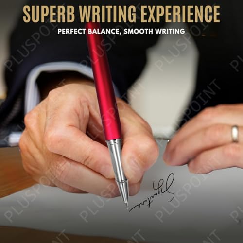 Image of PLUSPOINT Stainless Steel Fountain Pen Stunning Luxury Pen with Metallic Red Finish, Iridium Nib, Pen Gift for Men & Women, Professional, Executive Office, Nice Designer Pens for kids
