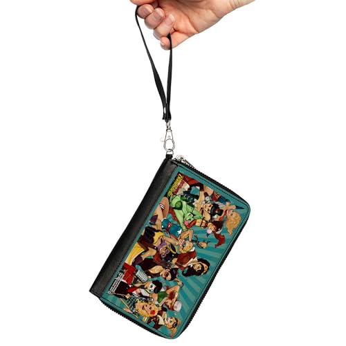 Buckle-Down DC Comics Wallet, Zip Around, DC COMICS BOMBSHELLS Group Pose and Rays Blues, Vegan Leather2