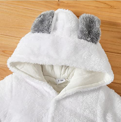 Image of BRANDONN Unisex Baby Flannel Reversible Jumpsuit Panda Style Cosplay Clothes Bunting Outfits Snowsuit Hooded Romper Outwear (White, 6-9 Months, Length : 59 cm x Chest : 29 cm)