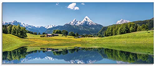 ARTland Wanddeko Glasbilder Wandbild Glas Bild einteilig 125x50 cm Querformat Alpen Berge Bergsee...