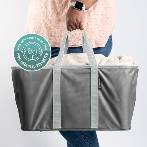 CleverMade Collapsible Laundry Tote - Charcoal Gray 2-Pack 50L - Foldable Storage Organization Container for Clothes Laundry Room Storage Solution - Thumbnail 7